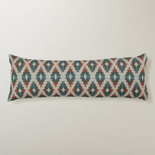 Red Dark Brown Teal Blue Grey Tribal Art Pattern Body Cushion