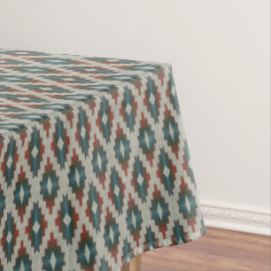 Red Dark Brown Teal Blue Grey Tribal Art Pattern Tablecloth