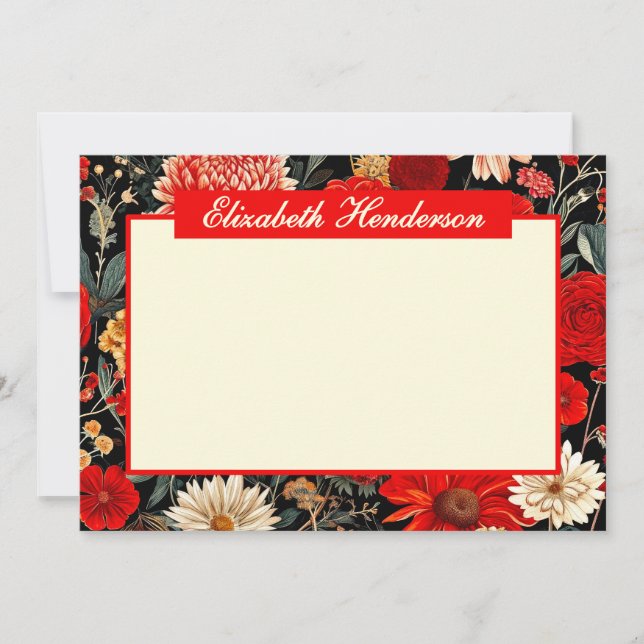 Red Dark Floral 5x7 Horizontal Stationery Card (Front)