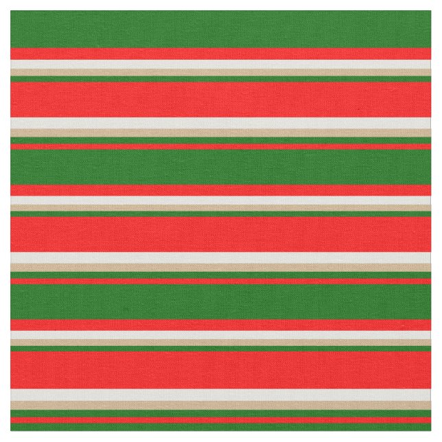Red, Dark Green, Tan & Light Cyan Coloured Lines Fabric (Close Up)