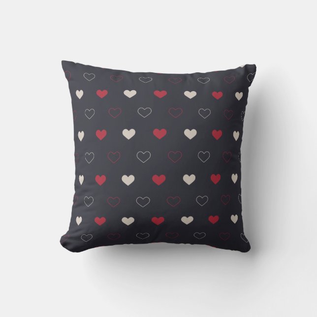 Red & dark Heart Seamless Pattern Cute Minimal Cushion (Front)