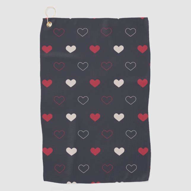 Red & dark Heart Seamless Pattern Cute Minimal Golf Towel (Front)