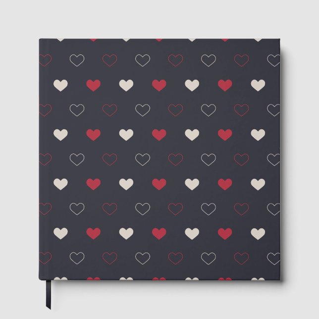 Red & dark Heart Seamless Pattern Cute Minimal Guest Book (Front)