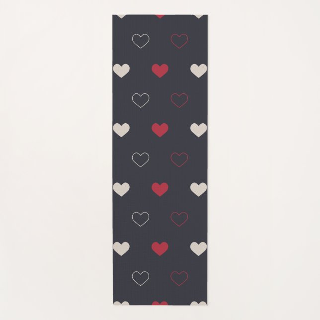 Red & dark Heart Seamless Pattern Cute Minimal Yoga Mat (Front)
