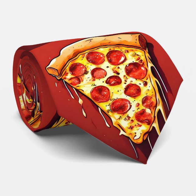 Red Dark Heavenly Pizza Slice Neck Tie (Rolled)