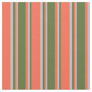 Red, Dark Olive Green, and Grey Stripes Fabric