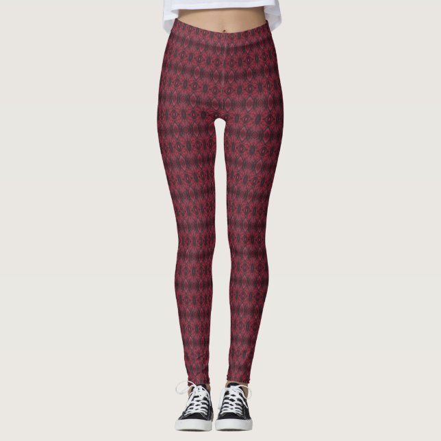 Red Dark Red Abstract Watercolor Art Leggings (Front)