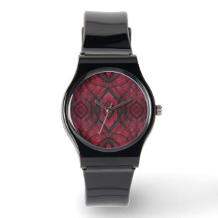 Red Dark Red Abstract Watercolor Art Watch