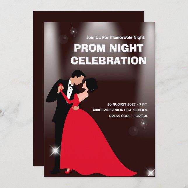  Red Dark Red Modern Illustrative Prom Night  Invitation (Front/Back)