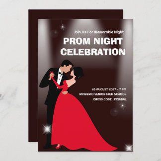 Red Dark Red Modern Illustrative Prom Night Invitation