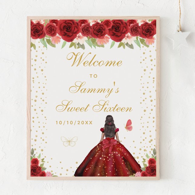 Red Dark Skin Girl Sweet Sixteen Welcome Poster (Creator Uploaded)