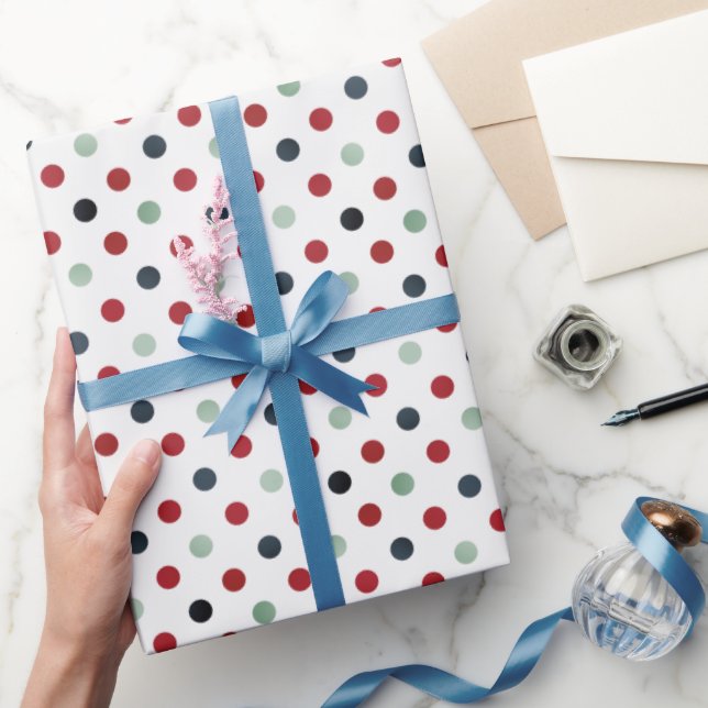 Red Dark Teal and Jade Green Polka Dot Pattern Wrapping Paper (Gifting)