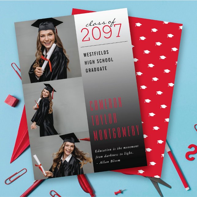 Red Dark To Light Quote 3 Photo Modern Graduation Announcement (Red Dark To Light Quote 3 Photo Collage Modern Graduation Announcement @ zazzle.com/color_therapy)