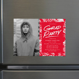 Red Dashed Photo Graduation Party Magnetic Invitation