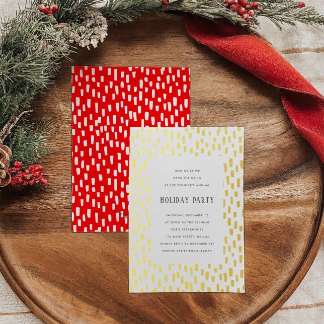 Red Dashingly Golden Holiday Party Gold (Red Dashingly Golden Holiday Party Gold Foil Invitation)