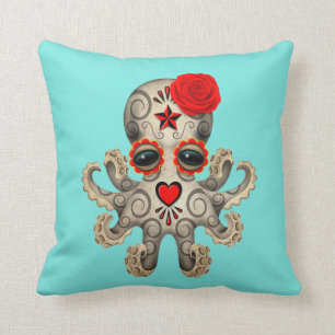 Red Day of the Dead Baby Octopus Cushion