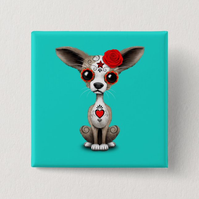 Red Day of the Dead Chihuahua 15 Cm Square Badge (Front)