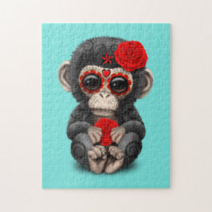 Red Day of the Dead Chimp Jigsaw Puzzle