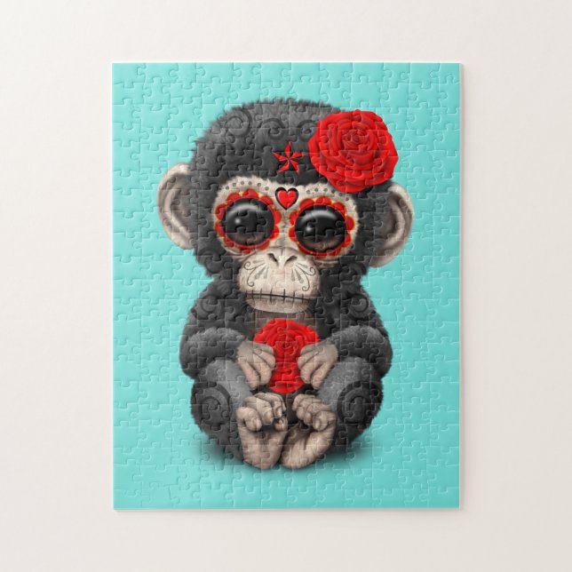 Red Day of the Dead Chimp Jigsaw Puzzle (Vertical)