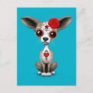 Red Day of the Dead Sugar Skull Chihuahua Puppy Postcard