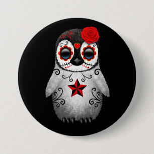 Red Day of the Dead Sugar Skull Penguin Black 7.5 Cm Round Badge