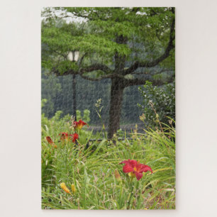 Red Daylilies Hartford Connecticut Riverfront Jigsaw Puzzle