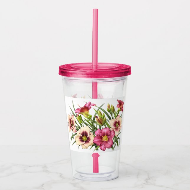 Red Daylily Bouquet Acrylic Tumbler (Front)