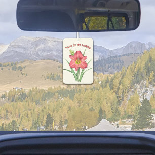 Red Daylily Flower Botanical Art Personalised Car Air Freshener