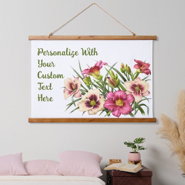 Red Daylily Flowers Botanical Art Personalised Hanging Tapestry (Bedroom)