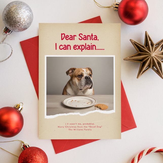Red Dear Santa I Can Explain Funny Dog Christmas Holiday Card (Creator Uploaded)