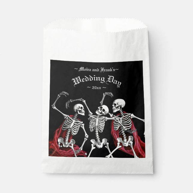 Red Death Dancing Skeletons Gothic Wedding Favour Bag (Front)