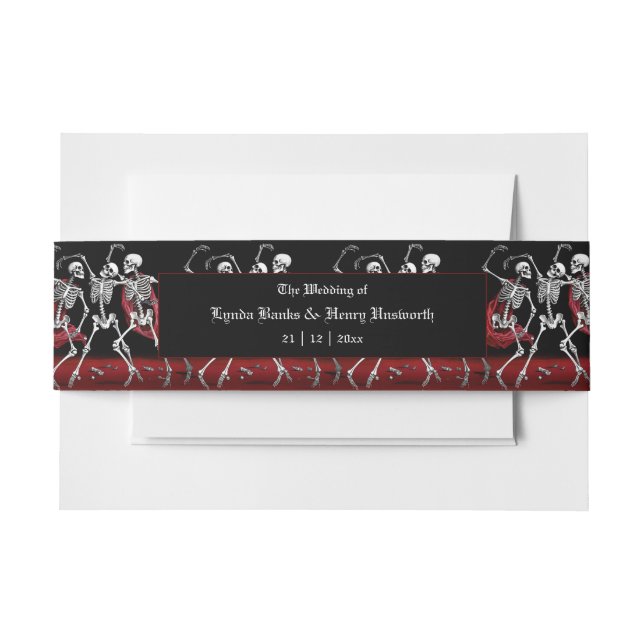 Red Death Dancing Skeletons Gothic Wedding Invitation Belly Band (Front Example)