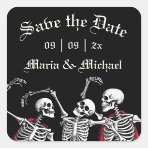 Red Death Dancing Skeletons Gothic Wedding Square Sticker