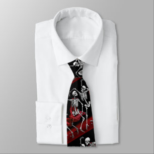 Red Death Dancing Skeletons Gothic Wedding Tie