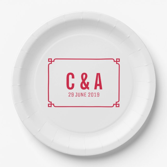 Red Deco Chic Wedding Paper Plate (Front)
