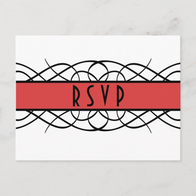 Red Deco Flourish RSVP Postcard (Front)