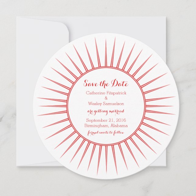 Red Deco Retro Save the Date Invite (Front)