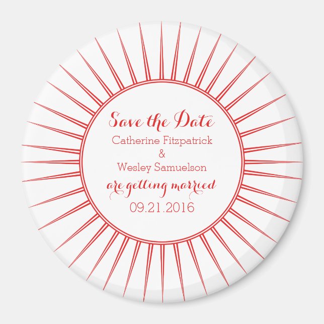 Red Deco Retro Save the Date Magnet (Front)