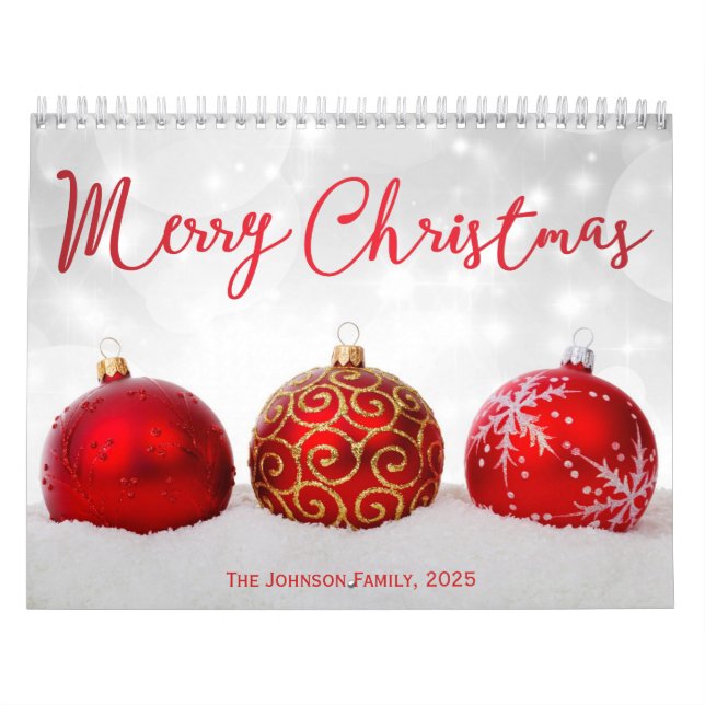 Red Decor Merry Christmas 2025 Photo Calendar (Cover)