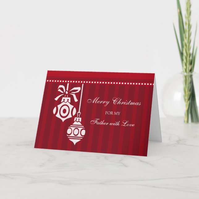 Red Decorations Dad Merry Christmas Card (Front)
