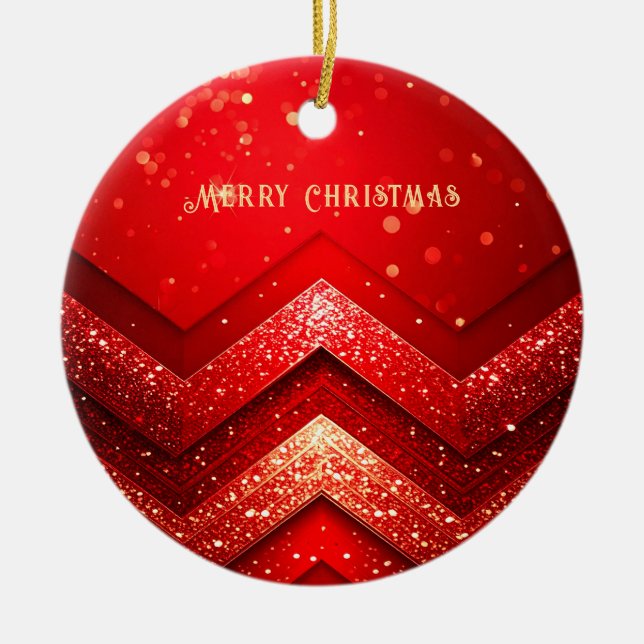 Red Decorative Christmas Glitter Holiday Ornament (Front)