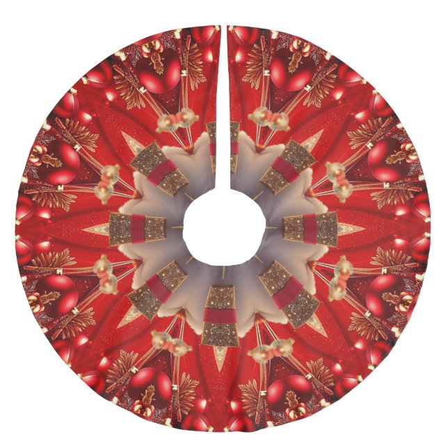 Red Decorative Christmas Tree Skirt (Front)