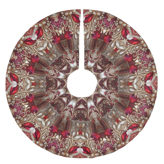 Red Decorative Christmas Tree Skirt (Front)