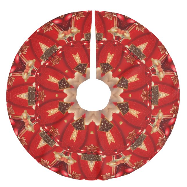 Red Decorative Christmas Tree Skirt (Front)