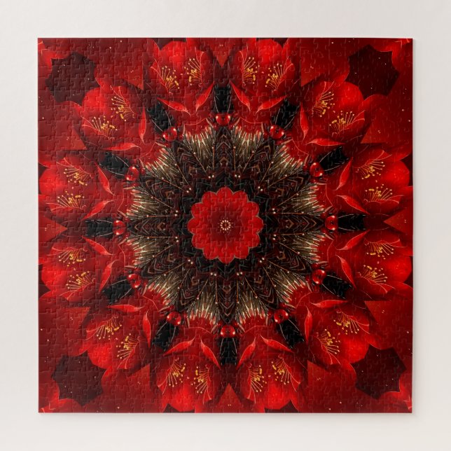 Red Decorative Floral Jigsaw Puzzle (Vertical)
