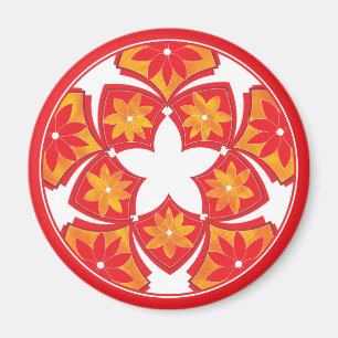 Red Decorative Floral Tiles Magnet