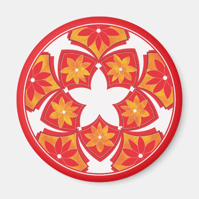 Red Decorative Floral Tiles Magnet (Front)
