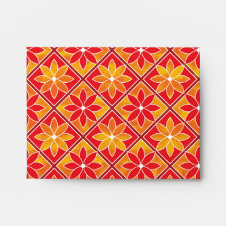 Red Decorative Floral Tiles Note Card Envelope