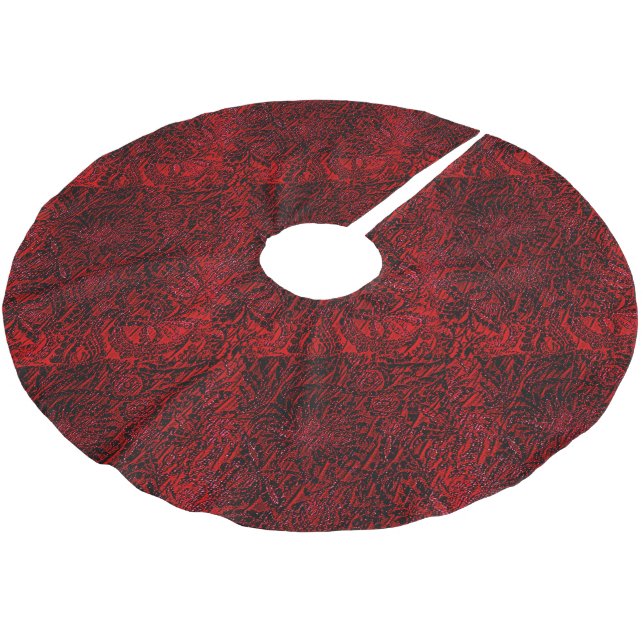 Red Decorative Flower Fabric Design Tree Skirt (Angled)