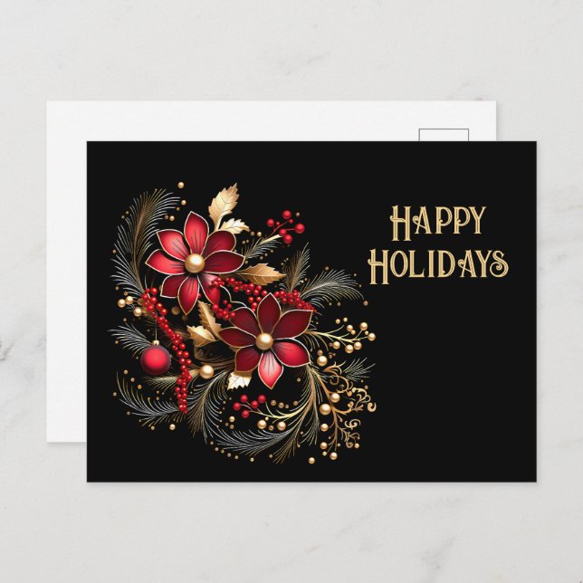 Red Decorative Flowers Holiday Postcard (Front/Back)